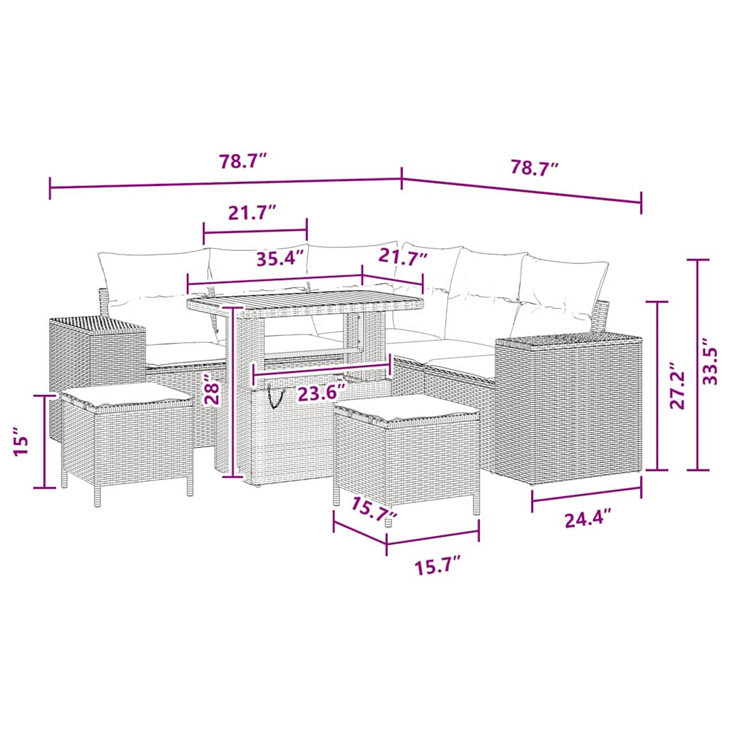 Σετ σαλονιού κήπου vidaXL 8 τεμαχίων με μαξιλάρια Μαύρο Πολυ Ρατάν Ακακία