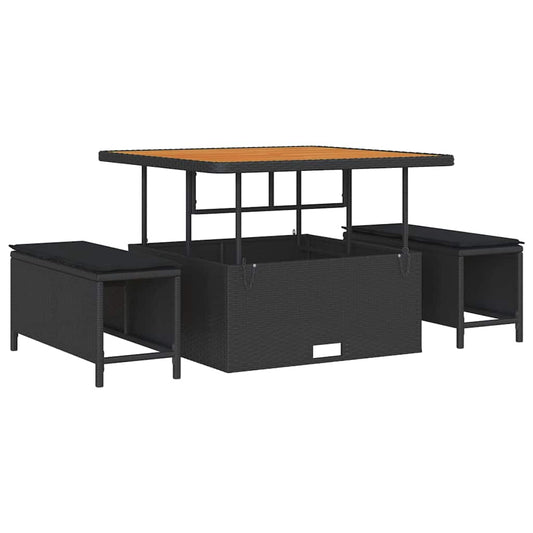 Σετ κήπου vidaXL 9 κομματιών με μαξιλάρια Μαύρο Πολυ Ρατάν Ακακία