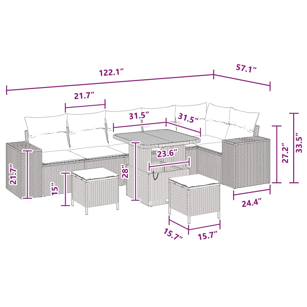 vidaXL Σετ Καναπέ Κήπου 9 pcs Μαύρο συνθετικό ρατάν