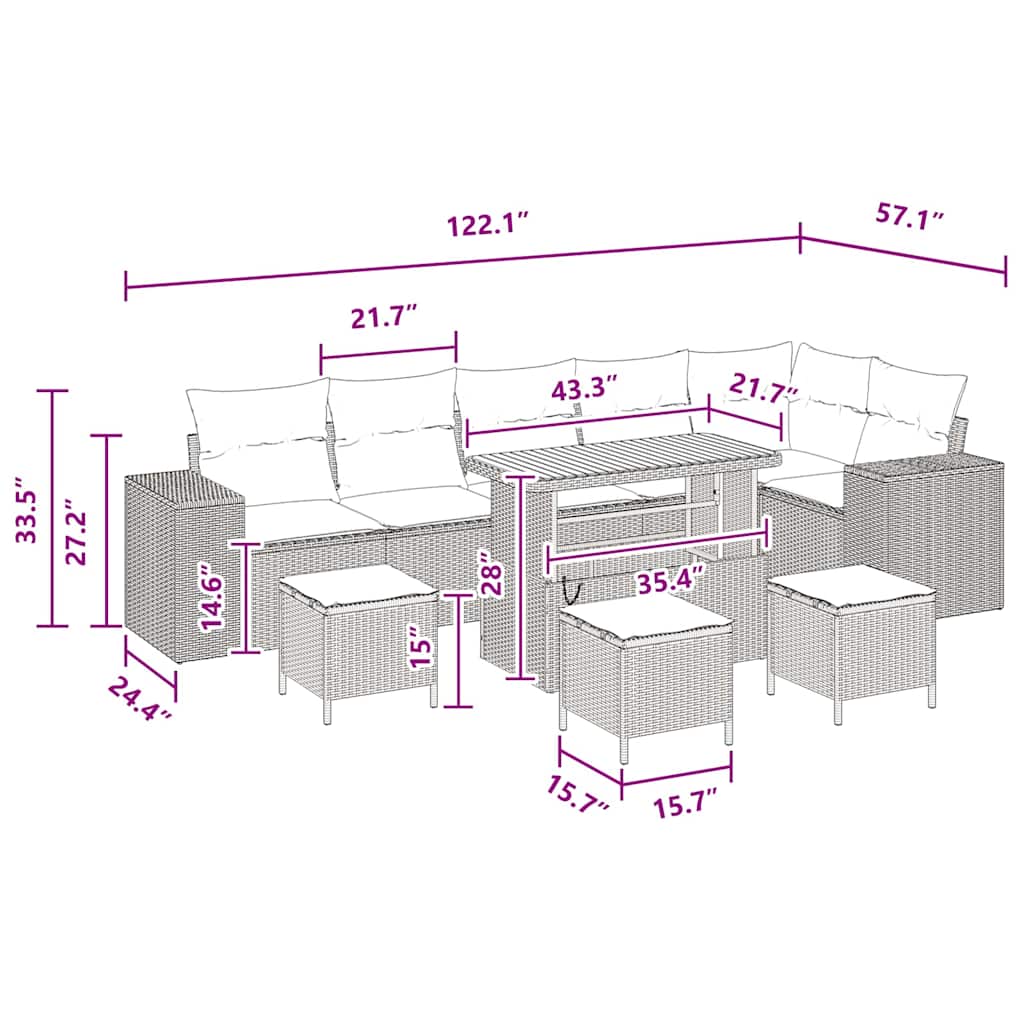 Σετ Καναπέ Κήπου 10 τεμαχίων της vidaXL με μαξιλάρια Μαύρο Πολυ Ρατάν