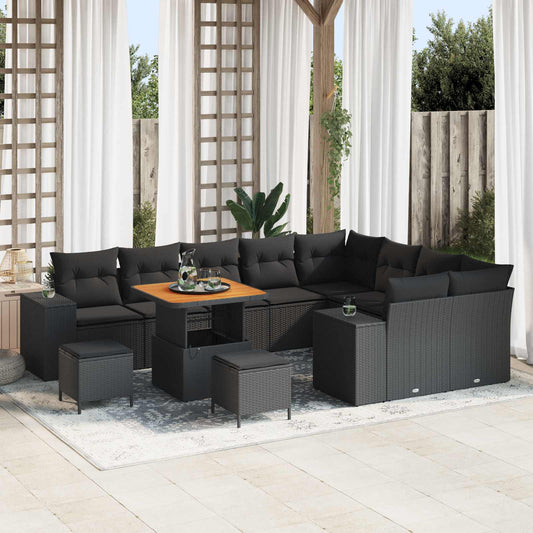 vidaXL Σετ Καναπέ Κήπου με μαξιλάρι 12 pcs Μαύρο συνθετικό ρατάν