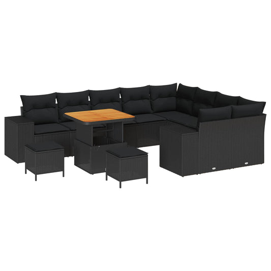 vidaXL Σετ Καναπέ Κήπου με μαξιλάρι 12 pcs Μαύρο συνθετικό ρατάν