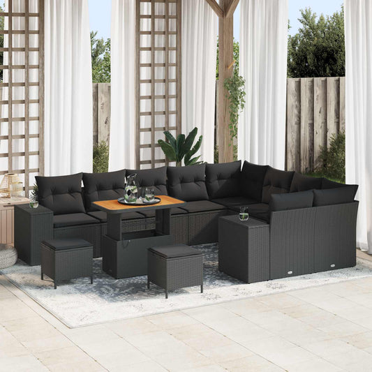 vidaXL Σετ Καναπέ Κήπου με μαξιλάρι 12 pcs Μαύρο συνθετικό ρατάν
