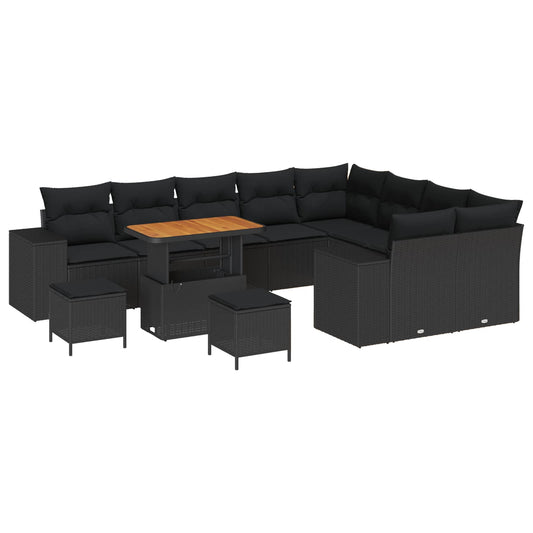 vidaXL Σετ Καναπέ Κήπου με μαξιλάρι 12 pcs Μαύρο συνθετικό ρατάν