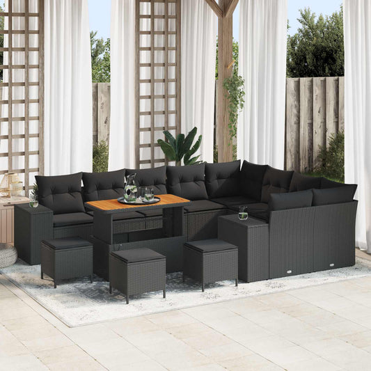 vidaXL Σετ Καναπέ Κήπου με μαξιλάρι 13 pcs Μαύρο συνθετικό ρατάν