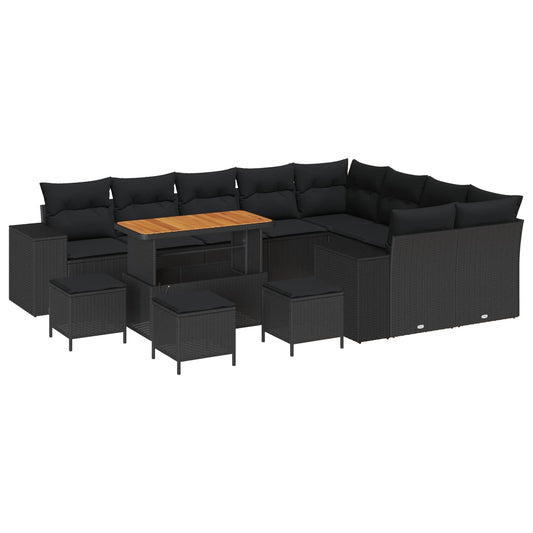 vidaXL Σετ Καναπέ Κήπου με μαξιλάρι 13 pcs Μαύρο συνθετικό ρατάν