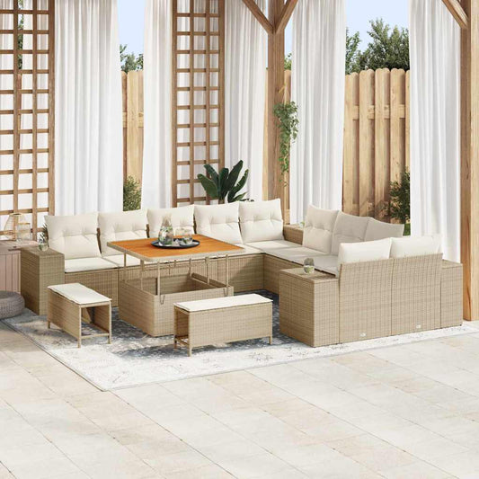 vidaXL Σετ Καναπέ Κήπου με μαξιλάρι 13 pcs Μπεζ συνθετικό ρατάν