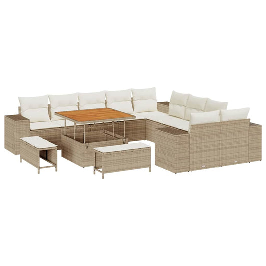 vidaXL Σετ Καναπέ Κήπου με μαξιλάρι 13 pcs Μπεζ συνθετικό ρατάν