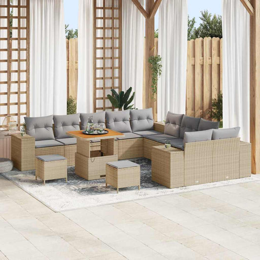 vidaXL Σετ Καναπέ Κήπου με μαξιλάρι 13 pcs Μπεζ συνθετικό ρατάν