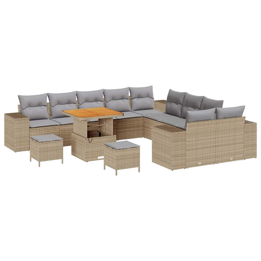 vidaXL Σετ Καναπέ Κήπου με μαξιλάρι 13 pcs Μπεζ συνθετικό ρατάν