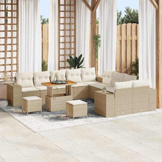 vidaXL Σετ Καναπέ Κήπου με μαξιλάρι 13 pcs Μπεζ συνθετικό ρατάν