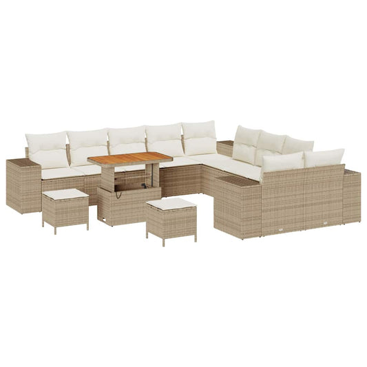 vidaXL Σετ Καναπέ Κήπου με μαξιλάρι 13 pcs Μπεζ συνθετικό ρατάν