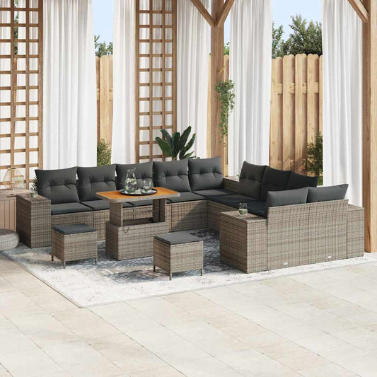 vidaXL Σετ Καναπέ Κήπου με μαξιλάρι 13 pcs Γκρι συνθετικό ρατάν