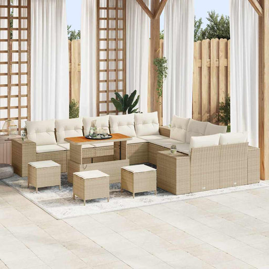 vidaXL Σετ Καναπέ Κήπου με μαξιλάρι 14 pcs Μπεζ συνθετικό ρατάν