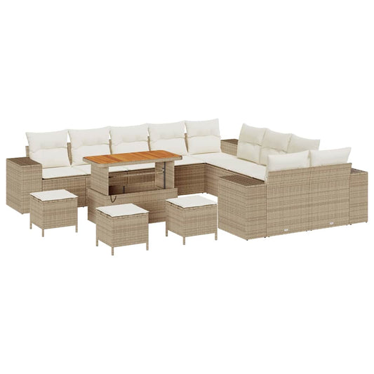 vidaXL Σετ Καναπέ Κήπου με μαξιλάρι 14 pcs Μπεζ συνθετικό ρατάν
