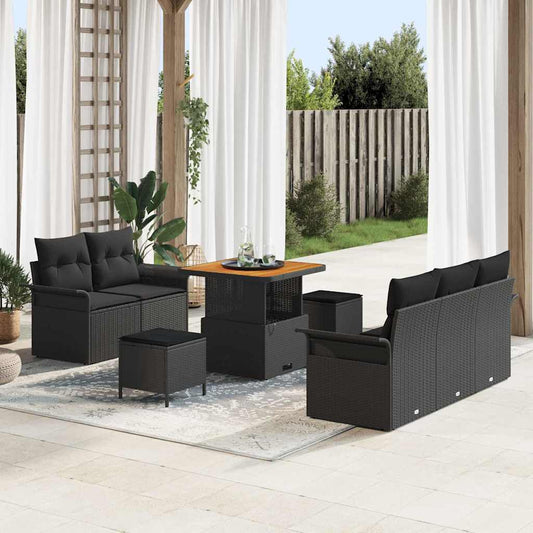 vidaXL Σετ Καναπέ Κήπου με μαξιλάρι 8 pcs Μαύρο συνθετικό ρατάν