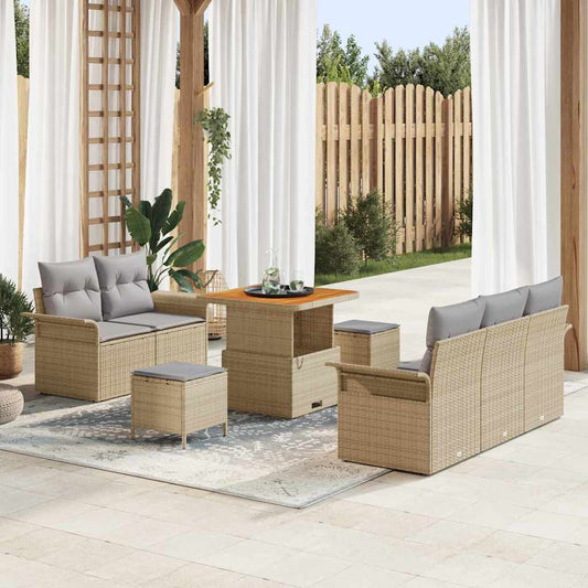 vidaXL Σετ Καναπέ Κήπου με μαξιλάρι 8 pcs Μπεζ συνθετικό ρατάν