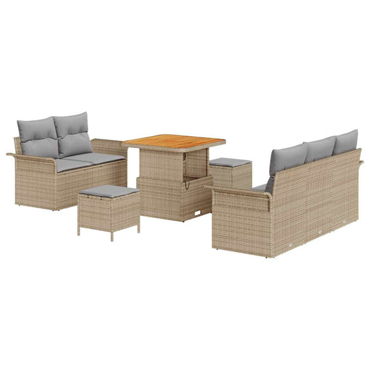 vidaXL Σετ Καναπέ Κήπου με μαξιλάρι 8 pcs Μπεζ συνθετικό ρατάν