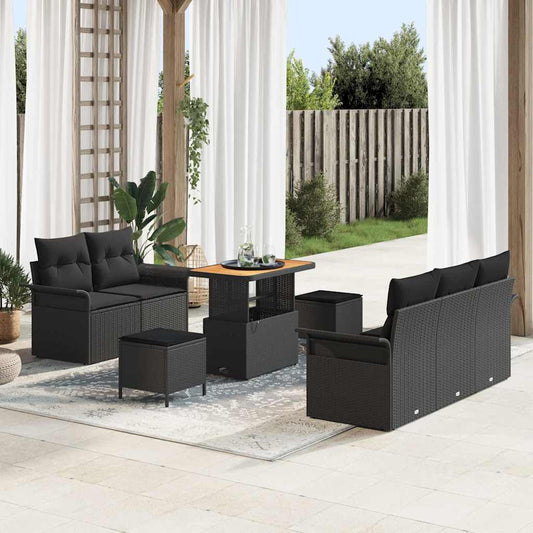 vidaXL Σετ Καναπέ Κήπου με μαξιλάρι 8 pcs Μαύρο συνθετικό ρατάν