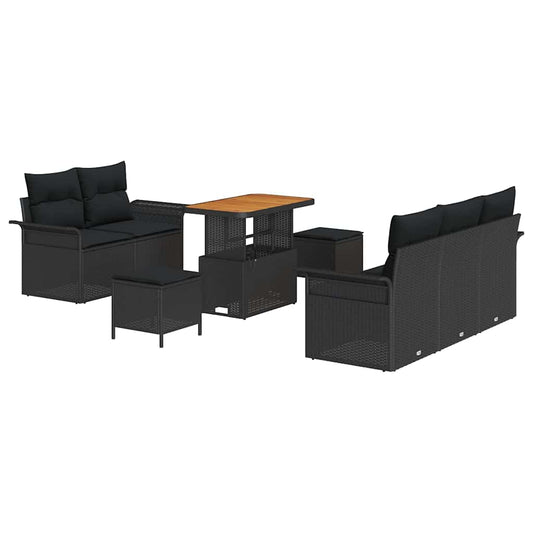vidaXL Σετ Καναπέ Κήπου με μαξιλάρι 8 pcs Μαύρο συνθετικό ρατάν