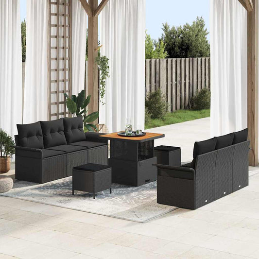 vidaXL Σετ Καναπέ Κήπου με μαξιλάρι 9 pcs Μαύρο συνθετικό ρατάν