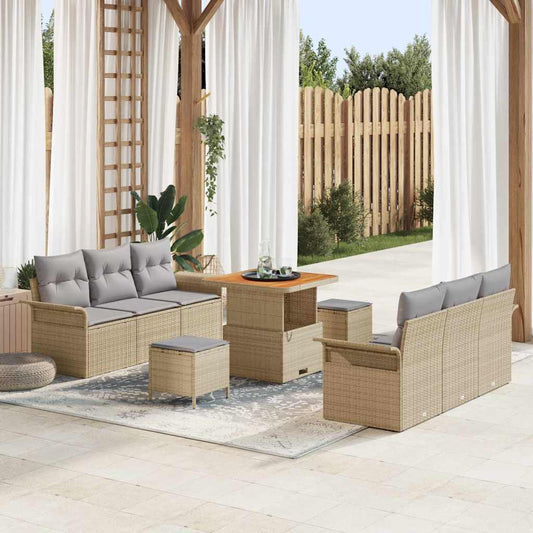 vidaXL Σετ Καναπέ Κήπου με μαξιλάρι 9 pcs Μπεζ συνθετικό ρατάν