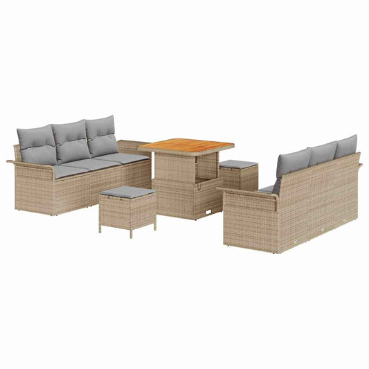 vidaXL Σετ Καναπέ Κήπου με μαξιλάρι 9 pcs Μπεζ συνθετικό ρατάν