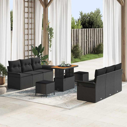 vidaXL Σετ Καναπέ Κήπου με μαξιλάρι 9 pcs Μαύρο συνθετικό ρατάν