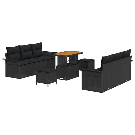 vidaXL Σετ Καναπέ Κήπου με μαξιλάρι 9 pcs Μαύρο συνθετικό ρατάν