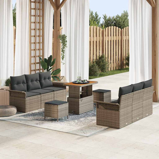 vidaXL Σετ Καναπέ Κήπου με μαξιλάρι 9 pcs Γκρι συνθετικό ρατάν