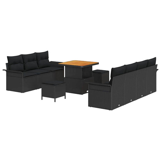 vidaXL Σετ Καναπέ Κήπου με μαξιλάρι 10 pcs Μαύρο συνθετικό ρατάν