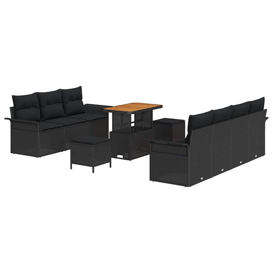 vidaXL Σετ Καναπέ Κήπου με μαξιλάρι 10 pcs Μαύρο συνθετικό ρατάν