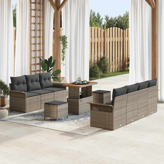 vidaXL Σετ Καναπέ Κήπου με μαξιλάρι 10 pcs Γκρι συνθετικό ρατάν