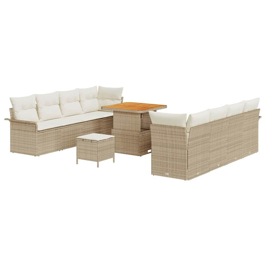 vidaXL Σετ Καναπέ Κήπου με μαξιλάρι 11 pcs Μπεζ συνθετικό ρατάν