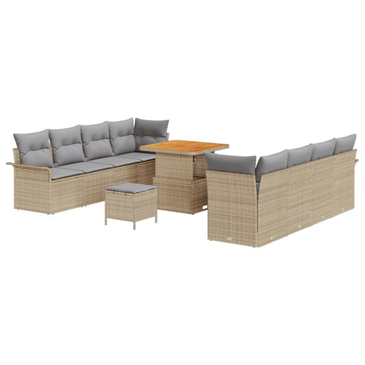 vidaXL Σετ Καναπέ Κήπου με μαξιλάρι 11 pcs Μπεζ συνθετικό ρατάν