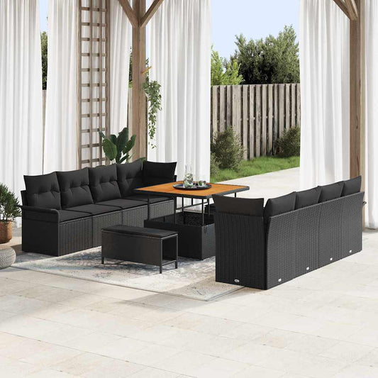 vidaXL Σετ Καναπέ Κήπου με μαξιλάρι 11 pcs Μαύρο συνθετικό ρατάν