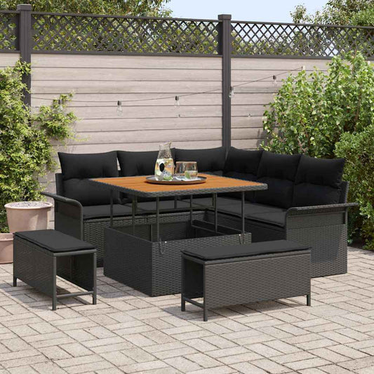 vidaXL Σετ Καναπέ Κήπου με μαξιλάρι 8 pcs Μαύρο συνθετικό ρατάν