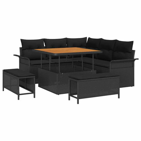 vidaXL Σετ Καναπέ Κήπου με μαξιλάρι 8 pcs Μαύρο συνθετικό ρατάν