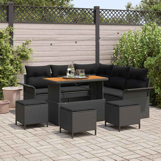 vidaXL Σετ Καναπέ Κήπου με μαξιλάρι 9 pcs Μαύρο συνθετικό ρατάν