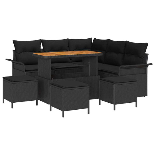 vidaXL Σετ Καναπέ Κήπου με μαξιλάρι 9 pcs Μαύρο συνθετικό ρατάν