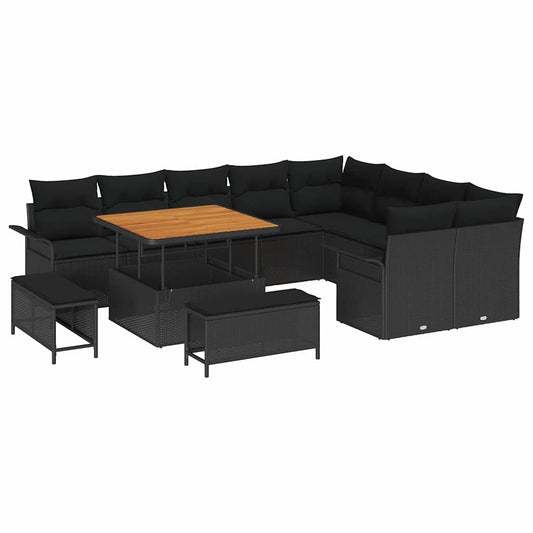 vidaXL Σετ Καναπέ Κήπου με μαξιλάρι 12 pcs Μαύρο συνθετικό ρατάν