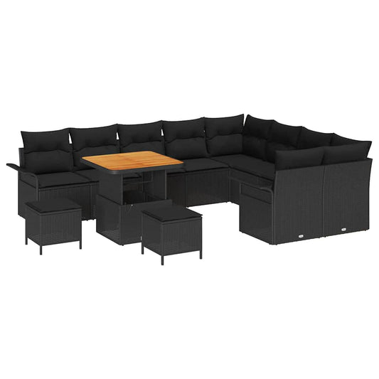 vidaXL Σετ Καναπέ Κήπου με μαξιλάρι 12 pcs Μαύρο συνθετικό ρατάν