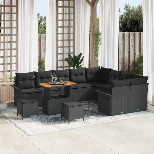 vidaXL Σετ Καναπέ Κήπου με μαξιλάρι 12 pcs Μαύρο συνθετικό ρατάν