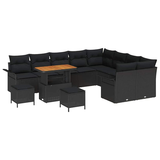 vidaXL Σετ Καναπέ Κήπου με μαξιλάρι 12 pcs Μαύρο συνθετικό ρατάν