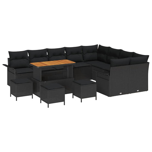 vidaXL Σετ Καναπέ Κήπου με μαξιλάρι 13 pcs Μαύρο συνθετικό ρατάν