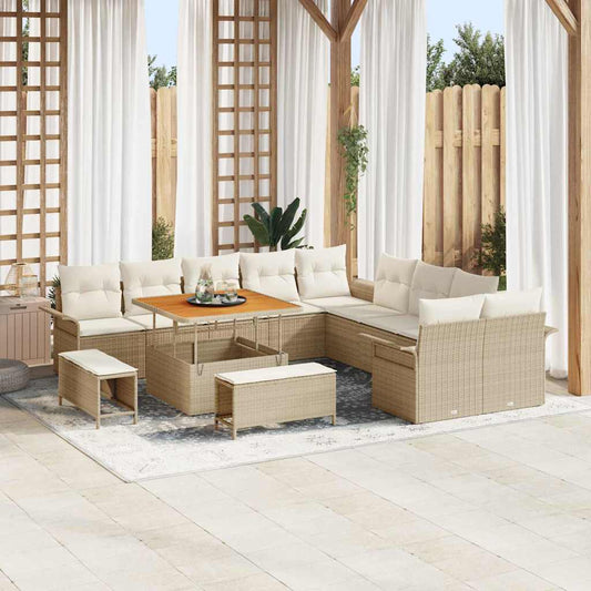 vidaXL Σετ Καναπέ Κήπου με μαξιλάρι 13 pcs Μπεζ συνθετικό ρατάν