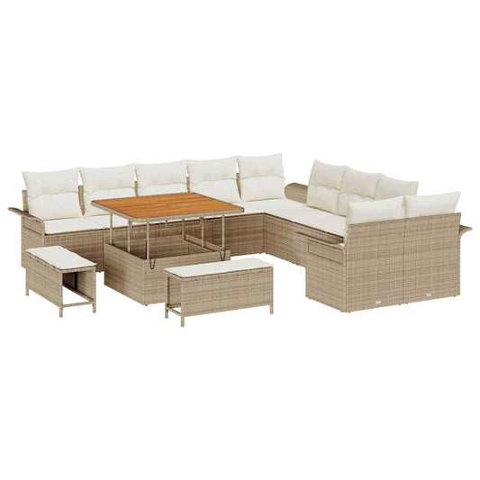 vidaXL Σετ Καναπέ Κήπου με μαξιλάρι 13 pcs Μπεζ συνθετικό ρατάν