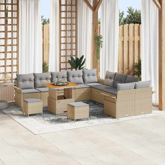 vidaXL Σετ Καναπέ Κήπου με μαξιλάρι 13 pcs Μπεζ συνθετικό ρατάν