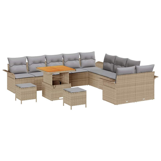 vidaXL Σετ Καναπέ Κήπου με μαξιλάρι 13 pcs Μπεζ συνθετικό ρατάν