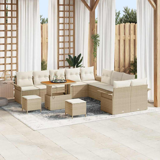 vidaXL Σετ Καναπέ Κήπου με μαξιλάρι 13 pcs Μπεζ συνθετικό ρατάν